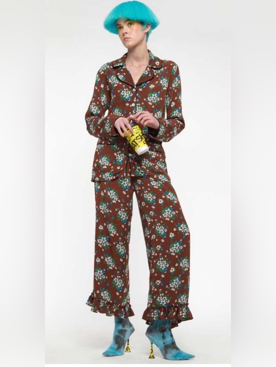 Batsheva Other - Batsheva Brown Lily Floral Pajama Set Size Small 2 Piece Ruffle Pants